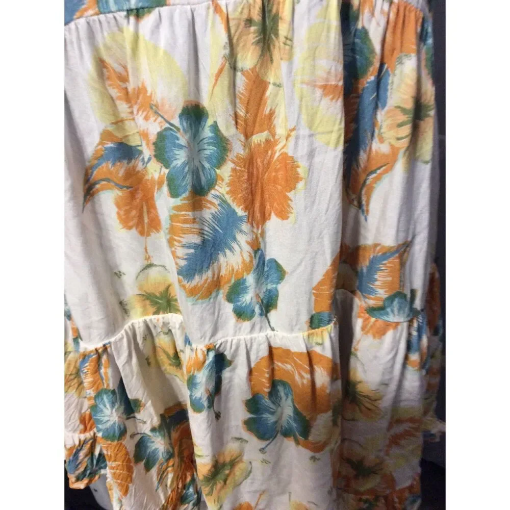 Roxy Summer Dress Spaghetti Straps Floral Print Tiered Ruffles Small S